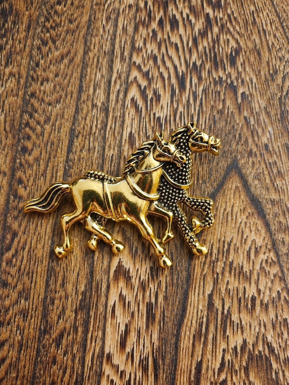 Mint Gold-Tone Double Horse Brooch